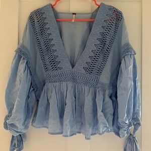 Blue eyelet blouse